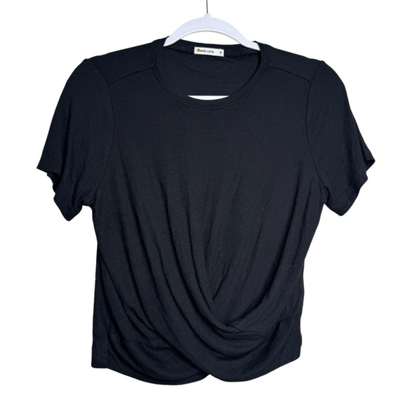 Marine Layer Women's Black Lexi Rib Twist Front Short Sleeve T-Shirt Top Size M - Picture 1 of 8